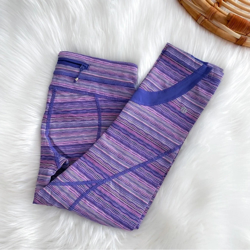 Lululemon Inspire Crop II Space Dye Leggings Purple Twist Iris Flower Pink Shell